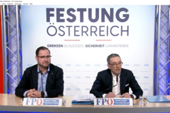 FPÖ-Generalsekretär Christian Hafenecker (l.) und -Bundesparteiobmann Herbert Kickl bei ihrer Pressekonferenz in Wien.