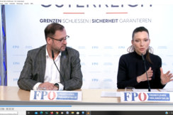 FPÖ-Generalsekretär Christian Hafenecker und -Verfassungssprecherin Susanne Fürst bei ihrer Pressekonferenz.